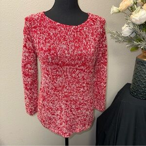 Chaus & Co Red White Knit Sweater Soft Cozy Long Sleeve Size S
